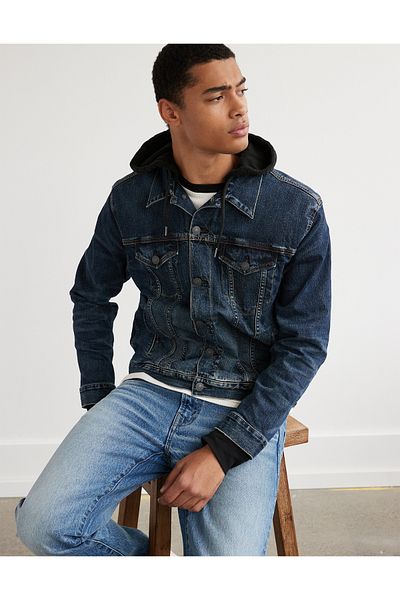 AMERICAN EAGLE Ae Hooded Denim Trucker Jacket U-0106-1586