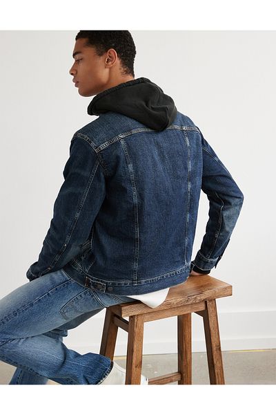 AMERICAN EAGLE Ae Hooded Denim Trucker Jacket U-0106-1586