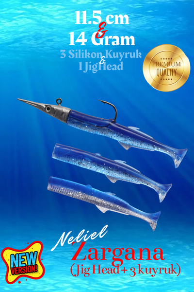 NELİEL 11.5 cm 14 Gr Jig Head Silikon Zargana, Sahte Zargana, Suni Yem, Maket Balık