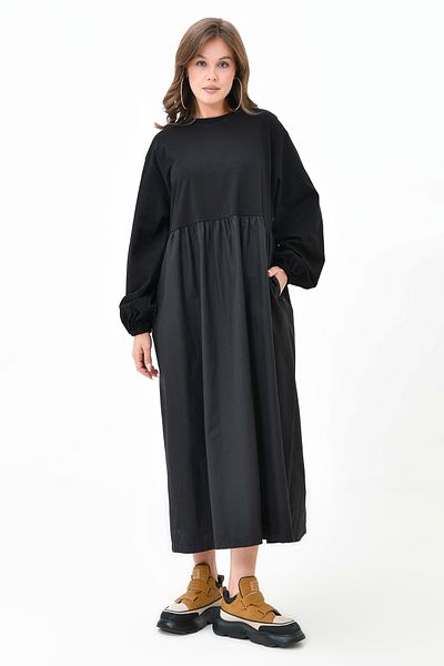 Trendyol Modest Μαύρη ποπλίνα φούστα με λεπτομέρεια πλεκτό φόρεμα τσέπης TCTAW25EB00139