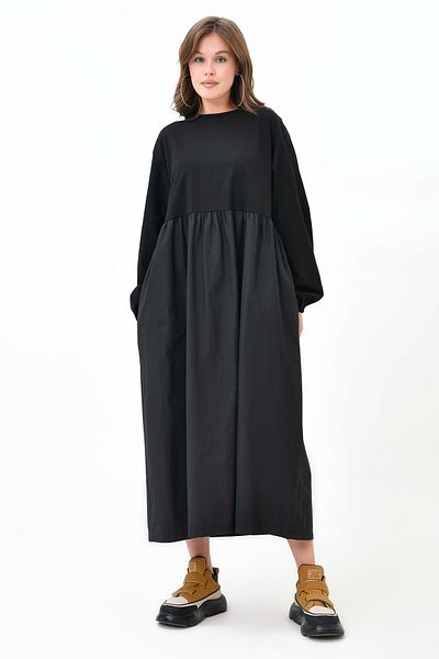 Trendyol Modest Μαύρη ποπλίνα φούστα με λεπτομέρεια πλεκτό φόρεμα τσέπης TCTAW25EB00139