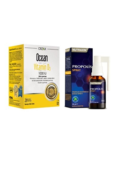 Ocean D3 Vitamini  Ocean Vitamin D3 1000 IU Sprey 20 ml ve  Nutraxin Propolis Boğaz Spreyi 30 ml