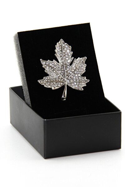 Zaim Aksesuar Gümüş Taşlı Çınar Yaprağı Broşu