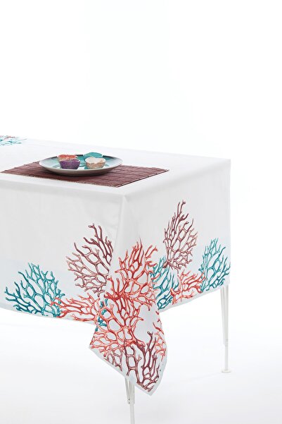 AYSHOME Coral Pattern 145x200 Stain Resistant Honeycomb Fabric Tablecloth