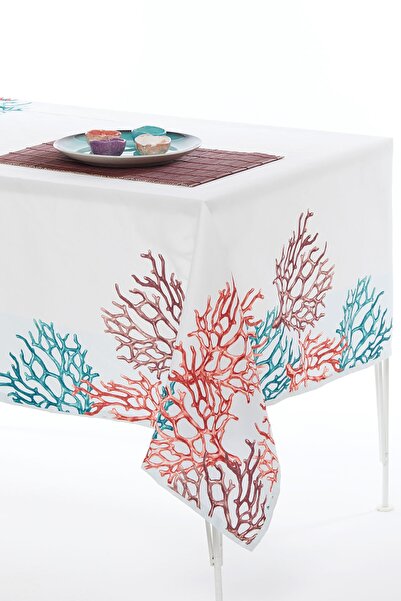 AYSHOME Coral Pattern 145x200 Stain Resistant Honeycomb Fabric Tablecloth
