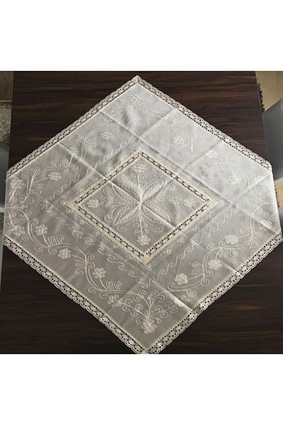 Yavuz Tekstil Dowry Silk Woven Lacy Fiskos 100% Silk Handcrafted Cream
