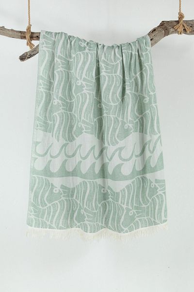Bedinn Peshtemal Jacart Wave Fish Green
