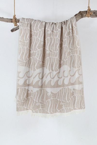 Bedinn Peshtemal Jacart Wave Fish Beige