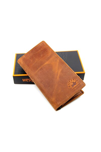 WEST POLO CÜZDAN Θήκη κάρτας πορτοφολιού Tan Unisex Vintage Crazy από γνήσιο δέρμα