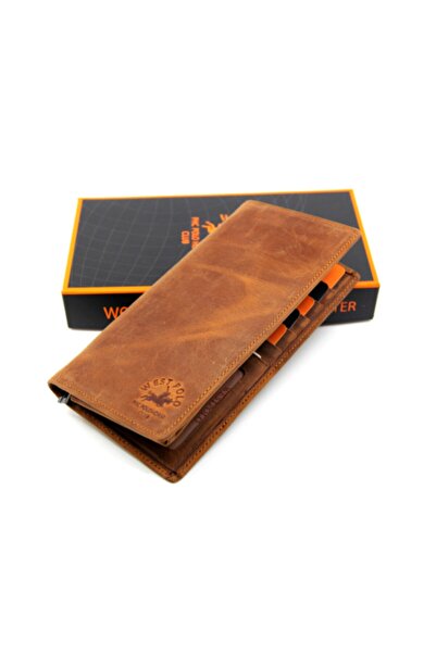 WEST POLO CÜZDAN Θήκη κάρτας πορτοφολιού Tan Unisex Vintage Crazy από γνήσιο δέρμα