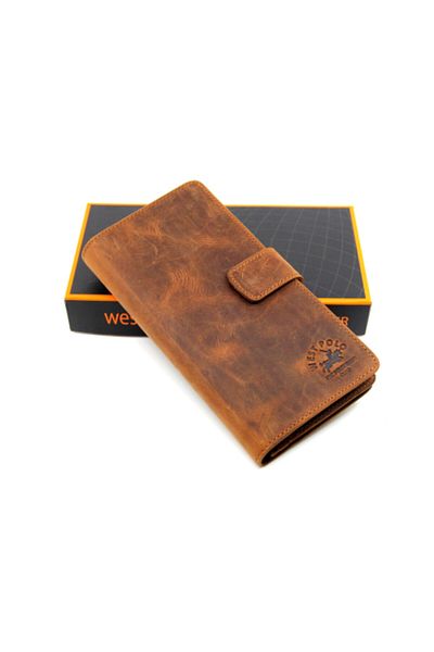 WEST POLO CÜZDAN Brown Unisex Placket Vintage Crazy Genuine Leather Wallet Card Holder