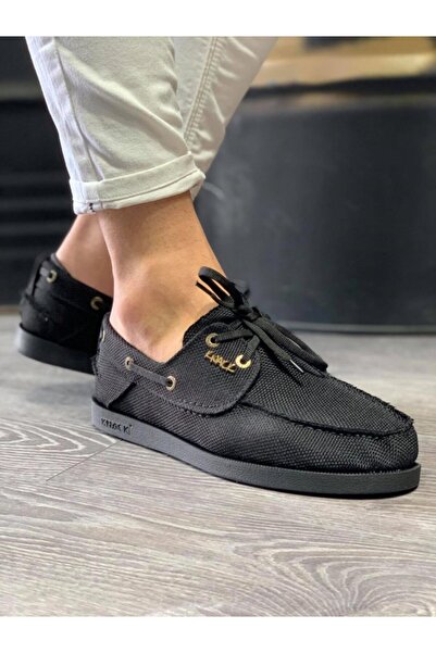 Knack Mevsimlik Keten Ayakkabı 008 Siyah (SİYAH TABAN)
