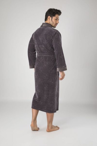 Nuşa Ανδρική ρόμπα ανοιχτό καφέ καρό Jacquard Bambo Cotton