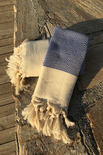 Yavuz Tekstil Beach & Sauna Cotton Peshtemal Set 100% Cotton Gift Product Sailing Navy Blue