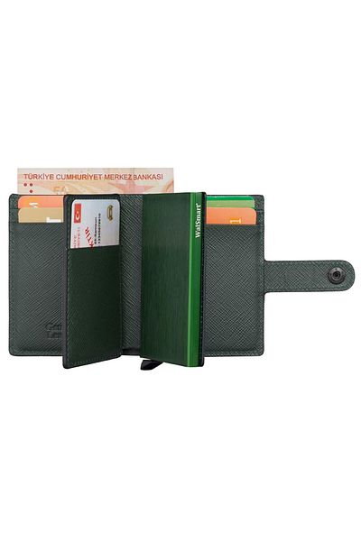 WalSmart Men's Naphti Color Multiple Saffiano Genuine Leather Wallet with Smart Mechanism