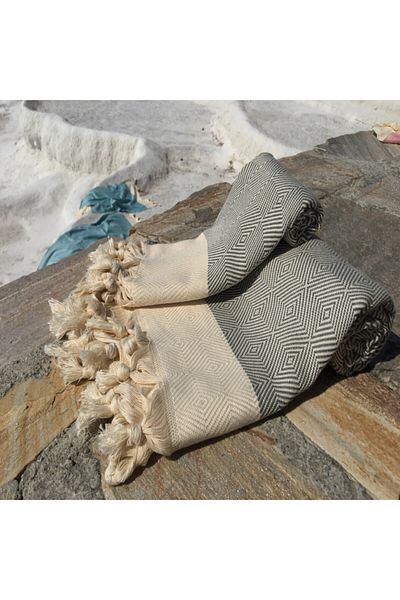 Yavuz Tekstil Beach & Sauna Cotton Peshtemal Set 100% Cotton Gift Product Gobi Gray