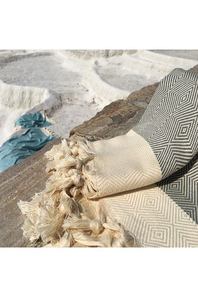 Yavuz Tekstil Beach & Sauna Cotton Peshtemal Set 100% Cotton Gift Product Gobi Gray