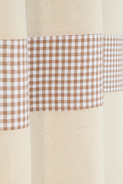 cotton maison Vintage 200x185 cm Curtain with Brown Natural Cornice