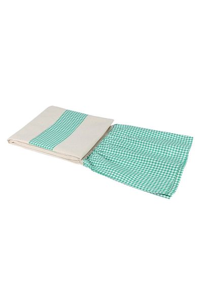 cotton maison Vintage Natural Curtain with Green Cornice 200x185 Cm
