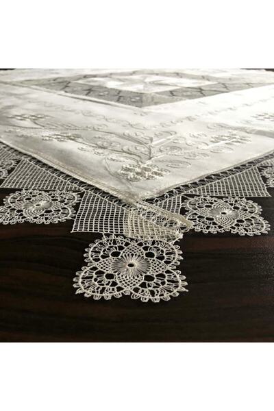 Yavuz Tekstil Çeyizlik Ipek Dokuma Iğne Oyalı Fiskos %100 Ipek El Işçiliği Krem