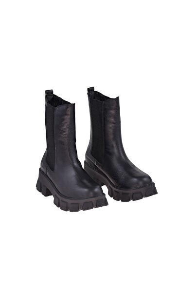 Moosefield Women's Black Genuine Leather Special Design Boots