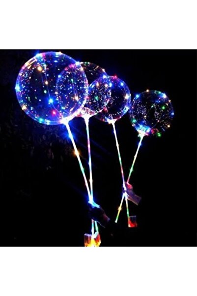 Genel Markalar 1 Adet 3 m Pilli Led Işıklı Şeffaf Balon Seti Çubuklu Jumbo Balon