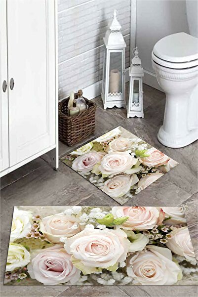 MEKTA HOME Set covorașe de baie din 2 piese cu model trandafiri albi Mktpp-20...