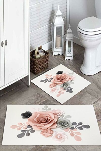 MEKTA HOME Σετ πατάκι μπάνιου 2 τεμαχίων Rose Motif Mktpp-2067 60x100/50x60