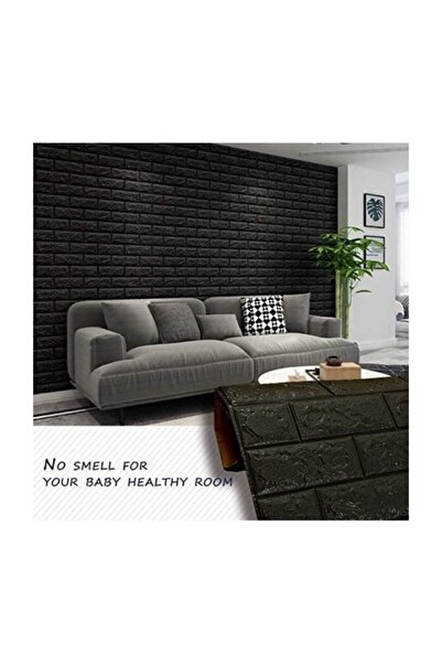 Renkli Duvarlar Nw06 Kendinden Yapışkanlı Esnek Siyah Tuğla Sünger Duvar Pane...