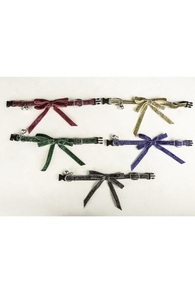 Elite Black Glitter Striped Cat Collar with Pendent Bow 1 Cm Lock Buckle