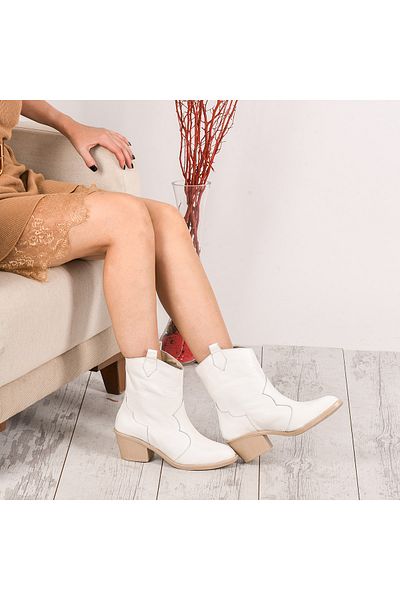 Moosefield Women's Genuine Leather White Cowboy Boots