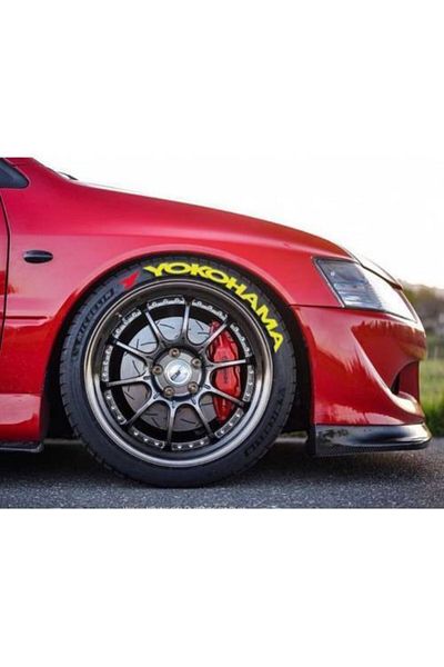 Yokohama Autocolant pentru anvelope galbene 4 bucăți de calitate de primă clasă, fără decolorare, autocolant pentru anvelope pentru vehicule, motociclete