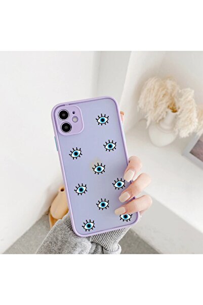 mooodcase Nazar Boncuklu Desen Iphone 11 Lila Korumalı Telefon Kılıfı