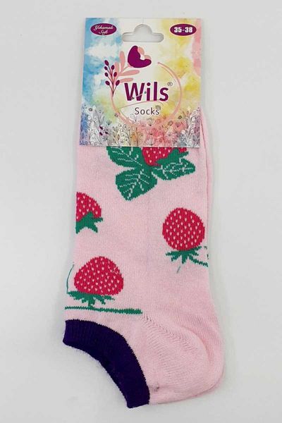 First Women's Black Booties Socks with Fruit Pattern 12 Pieces