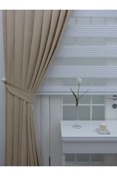 Esse Home Cream Flat Background Curtain, 100X260, 1/3 Close Pleat, Pleated, Single Wing