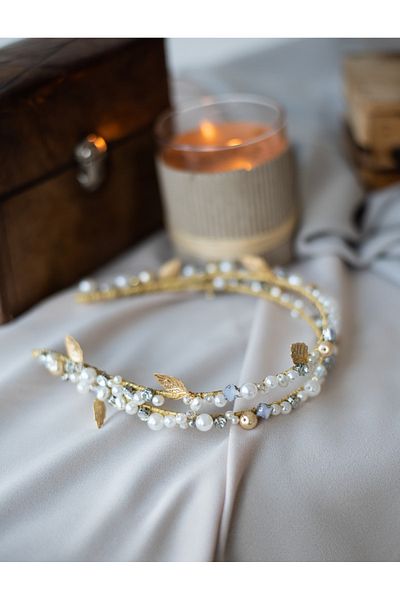 Eva Flore Women's Gold Pearl Stone Bridal Engagement Crown
