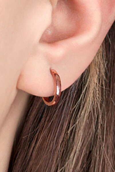 Afrodit Silver Taşsız Rose Gold Halka Gümüş Kadın Küpe