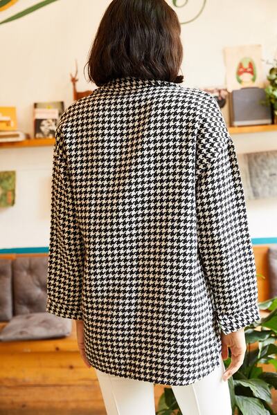 Olalook Dámská černo-bílá košile s jednou kapsou Houndstooth Stamp GML-19000721