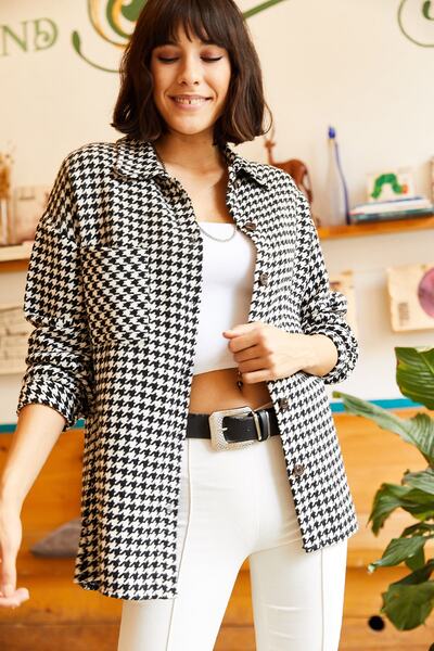 Olalook Dámská černo-bílá košile s jednou kapsou Houndstooth Stamp GML-19000721