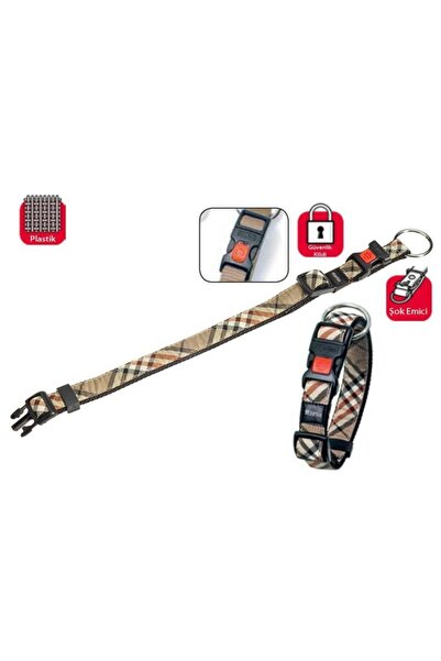 Eastland Plaid Lockable Dog Collar Medium 40-55cm Beige