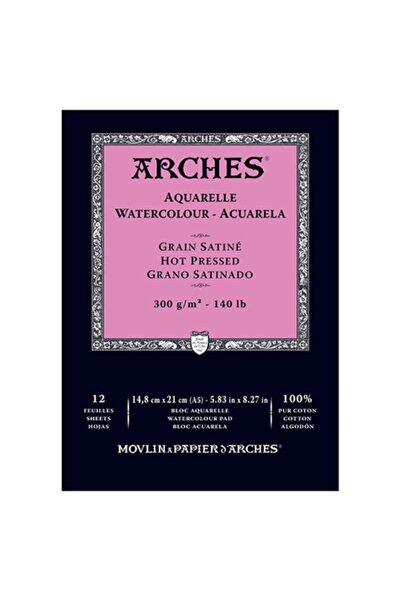 Arches Suluboya Defteri Blok Sıcak Baskı - Düz Doku 300 Gr. 15x21 Cm. 12 Yaprak