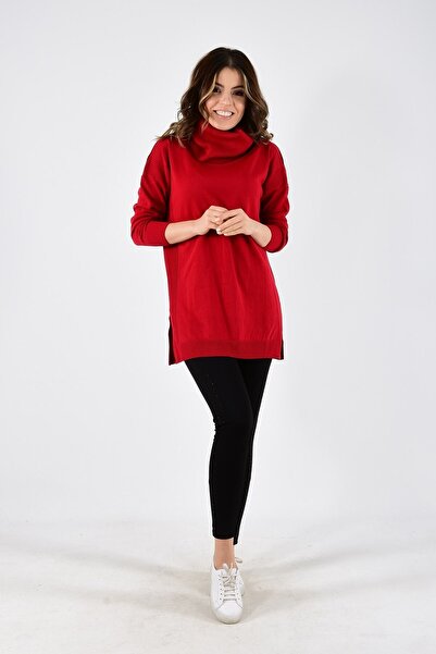 ModaPlaza Red Degaje Collar Knitwear Tunic - Women's 2319
