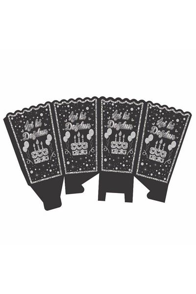 Parti Furyası Happy Birthday Black Silver Themed Popcorn Box Corn Box