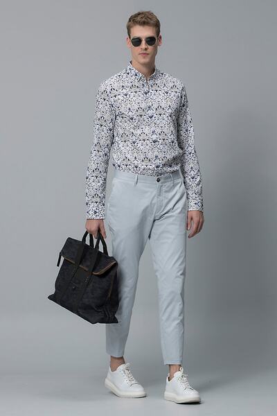 Lufian Gabi Smart Erkek Chino Pantolon Slim Fit Açık Gri