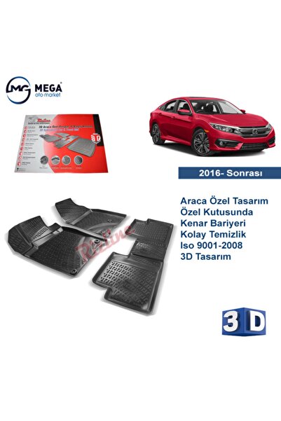 Rizline Honda Civic Fc5 Sedan Paspas 3d Siyah Havuzlu 2016- Sonrası