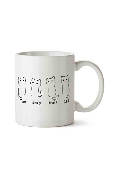 ART HEDİYE كوب Un Deux Trois Cat مطبوع على الجانبين