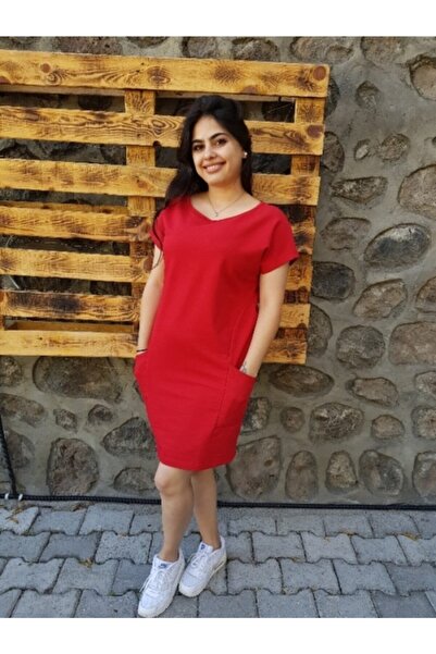 FERGAN فستان نسائي قصير بجيب أحمر