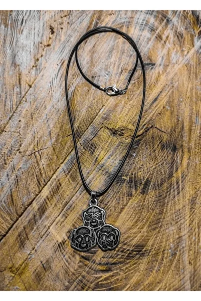 platin hediyelik Metal Three Monkeys Rubber String Women's Men's Necklace