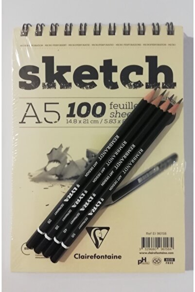 LYRA Clairefontaine A5 Skecth Notebook 100 Yp Rembrant 4-Piece Drawing Pen
