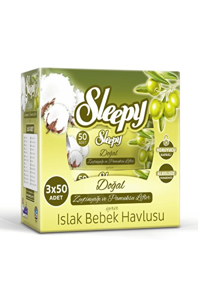 Sleepy 3 عبوات مناديل مبللة بزيت الزيتون، اشتري 1 واحصل على 1 عبوة هدية